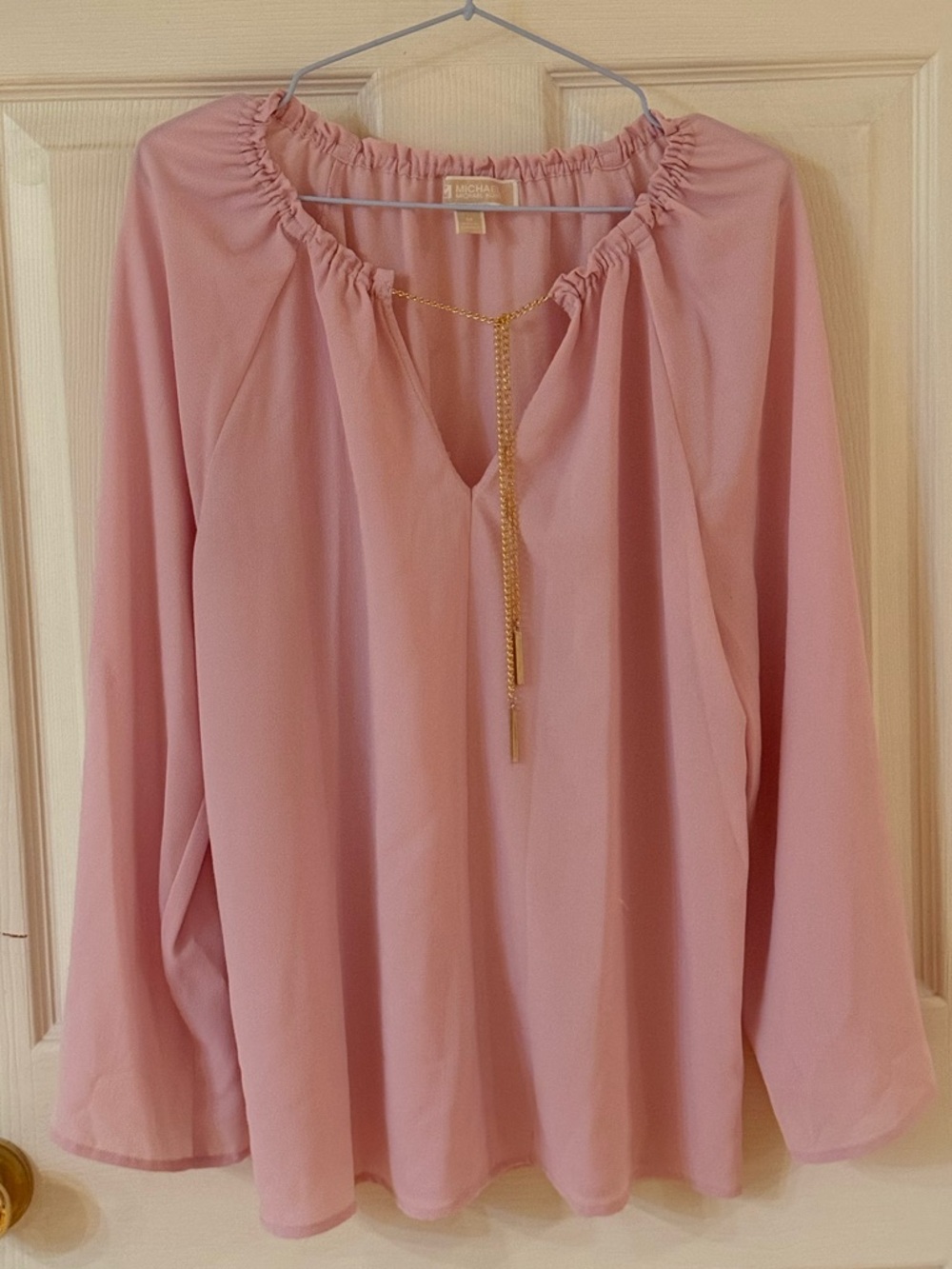 NWOT Michael Kors Chiffon Blouse with Gold Tassel - Blush